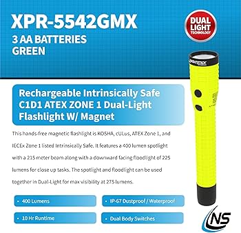 Nightstick XPP-5422GMX X-Series Dual-Light Flashlight with Dual Magnets, Green/Black