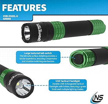 Nightstick Tactical Flashlight USB Rechargeable, Green USB-558XL-G